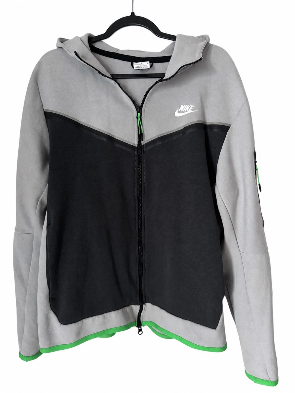 Nike Tech Fleece Men’s Full Zip Hoodie Gray Black Lime Green Colorblock Large
